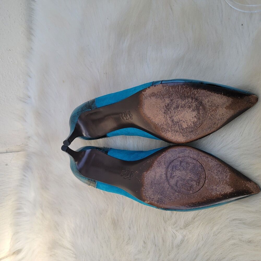 Tory Burch Noelle studded indigo suede kitten heel pumps Sz 9 - Picture 6 of 8